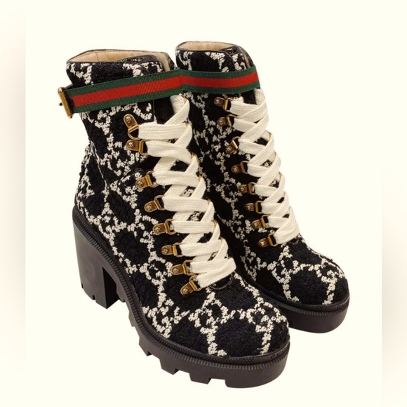 Gucci Tweed Combat Boots - excellent condition- Black and White - Picture 4 of 6